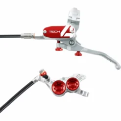 Hope Tech 4 V4 Brake - No Rotor -Sykkel Kompo Hope Tech 4 V4 Brake No Rotor Disc Brake Callipers Silver Red T4V4ZSRL