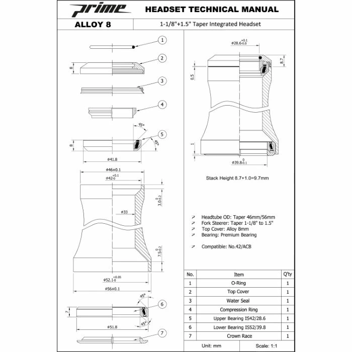 Prime Doyenne 1-1/8"-1.5" Integrated Headset 5 Prime Doyenne 1-1/8"-1.5" Integrated Headset - Billede 3